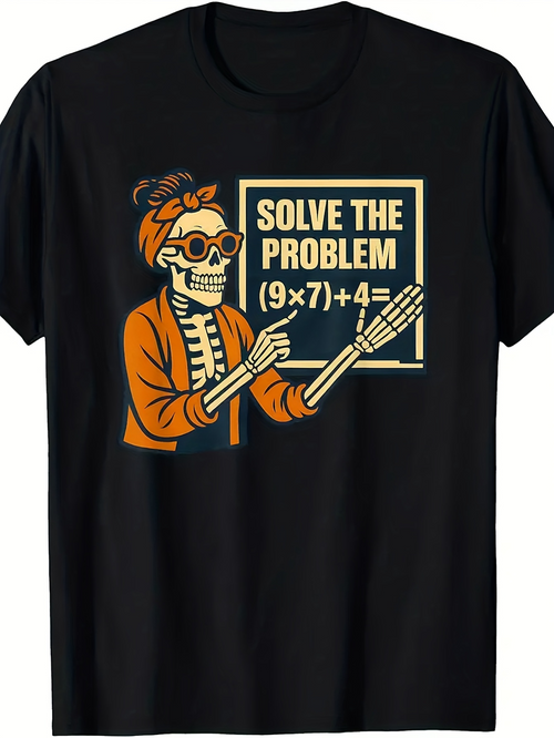Men's Graphic T-Shirt Solve The Problem Vintage Chalkboard Skeleton Teacher Math Equation