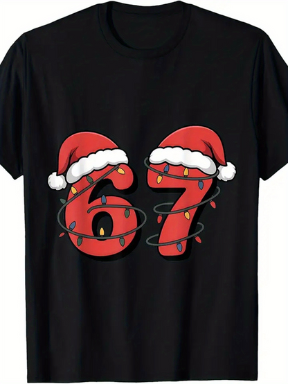 Men's Graphic T-Shirt Christmas Lights Wrapped Red Numbers With Santa Hats