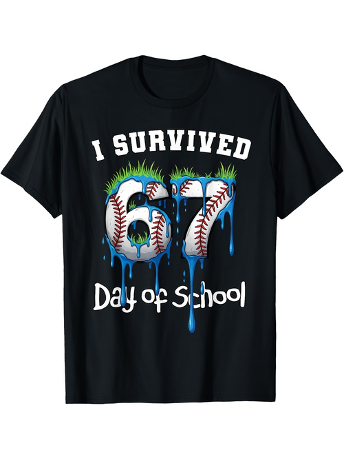 Men's Graphic T-Shirt I Survived Watercolor Grass And Baseball Covered Number School