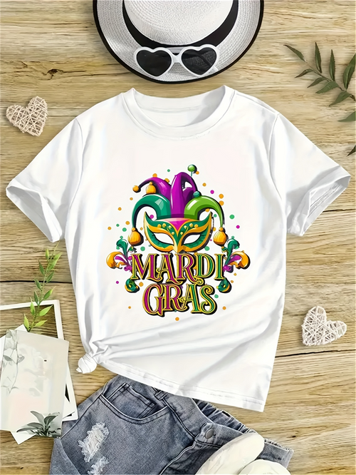 Men's Graphic T-Shirt Mardi Gras Festive Colorful Mask With Glitter Accents Crowning Carnival