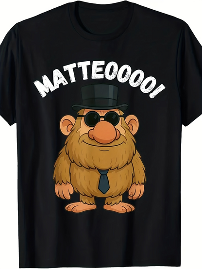 Men's Graphic T-Shirt Matteooooo Cartoon Hairy Creature With Sunglasses Tie And Top Hat Troll