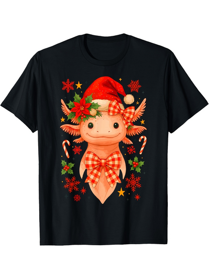 Men's Graphic T-Shirt Christmas Flowers And Festive Garland With Smiling Axolotl