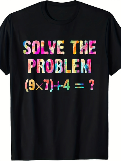 Men's Graphic T-Shirt Solve The Problem Vibrant Multicolored Letters With Simple Math Equation T Shirt