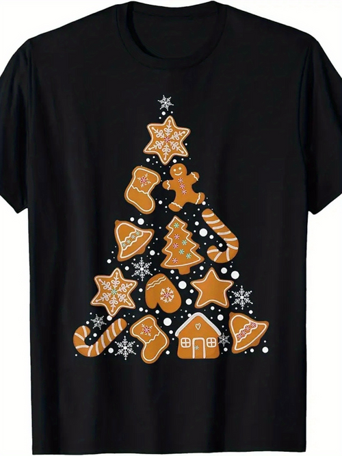 Men's Graphic T-Shirt Festive Gingerbread Cookies Arranged As Christmas Tree With Snowflakes