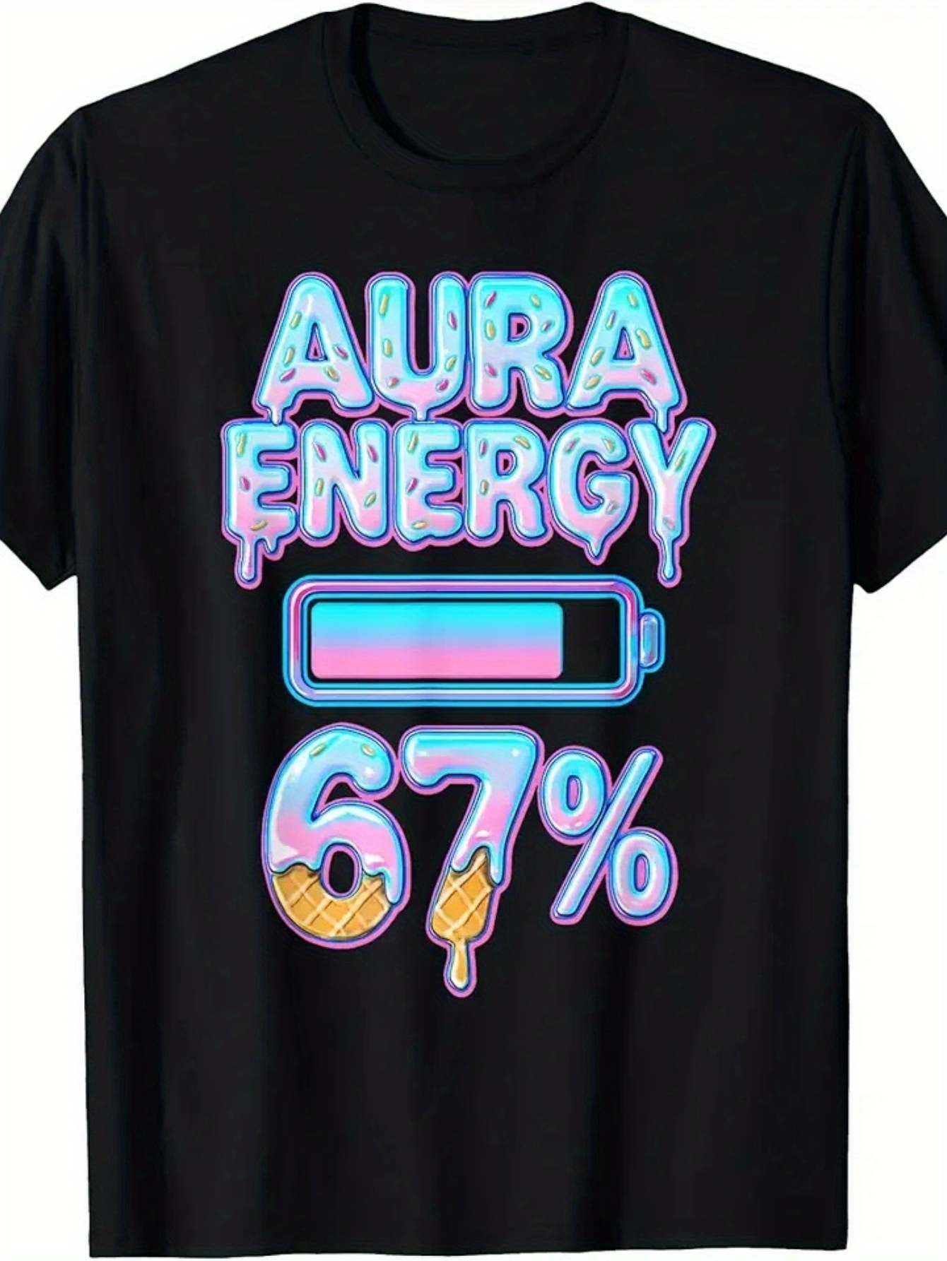 Men's Graphic T-Shirt Aura Energy Colorful Glowing Battery And Melting Numbers Graphic