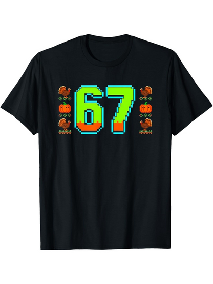 Men's Graphic T-Shirt Retro Neon Numbers With Pixel Game Icons Number