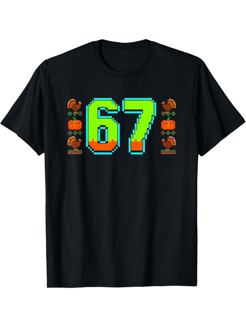Men's Graphic T-Shirt Retro Neon Numbers With Pixel Game Icons Number