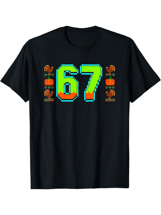 Men's Graphic T-Shirt Retro Neon Numbers With Pixel Game Icons Number