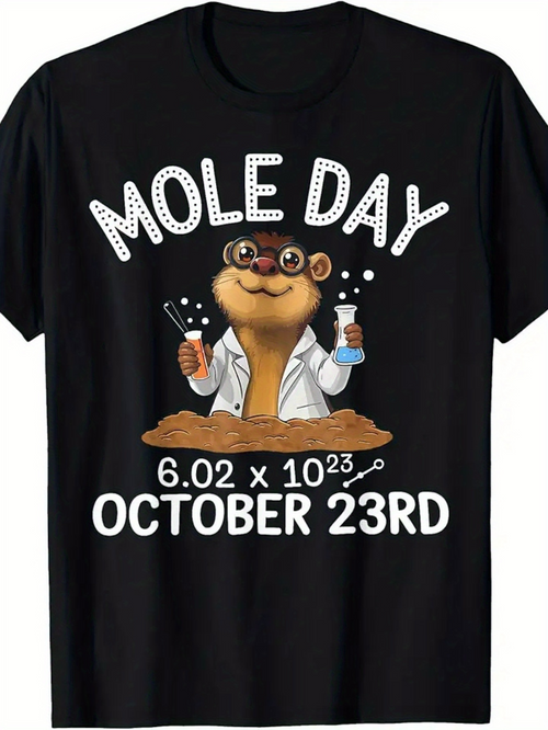 Men's Graphic T-Shirt Mole Day Science Chemist Holding Beaker Under October Date Mole