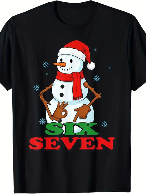 Men's Graphic T-Shirt Six Seven Festive Cartoon Snowman With Scarf Hat Surrounding Falling Snowflakes
