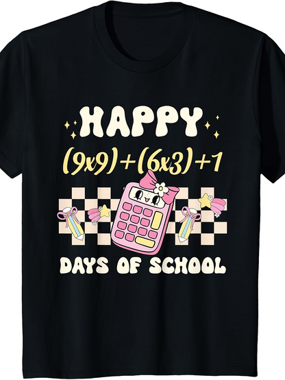 Men's Graphic T-Shirt Happy School Days With Pink Calculator And Geometric Shapes