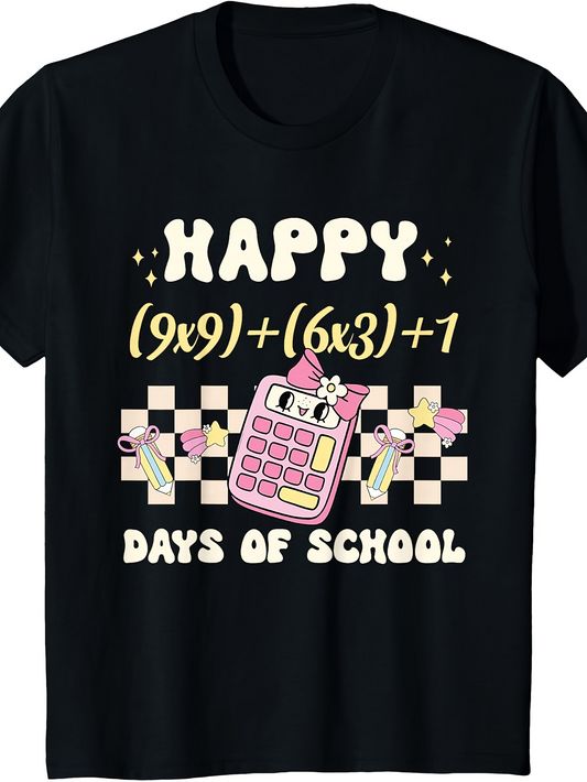 Men's Graphic T-Shirt Happy School Days With Pink Calculator And Geometric Shapes