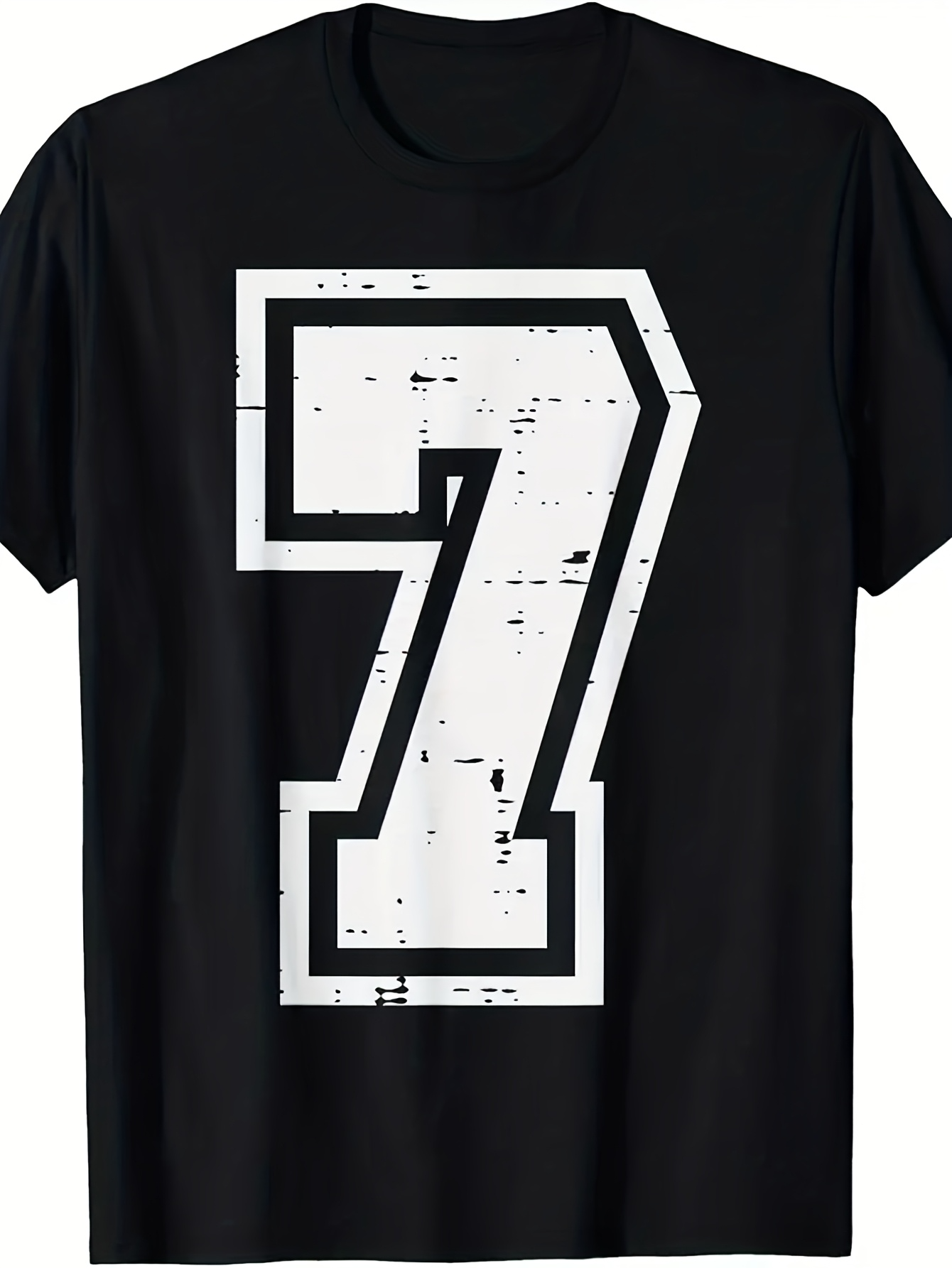 Men's Graphic T-Shirt Distressed Bold White Number Seven Print