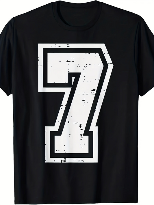 Men's Graphic T-Shirt Distressed Bold White Number Seven Print