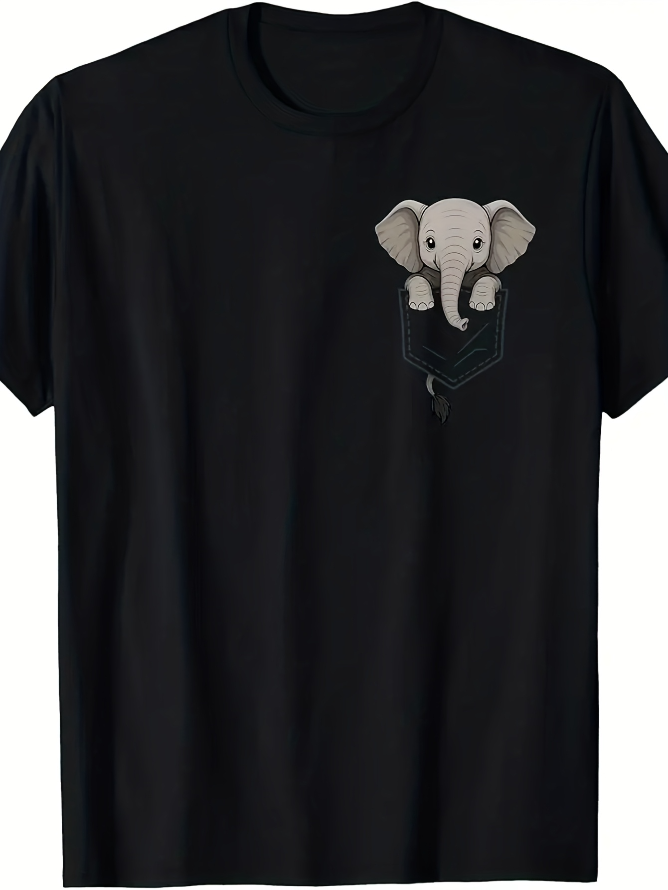 Men's Graphic T-Shirt Playful Young Elephant Peeking Out From Cartoon Fabric Pocket