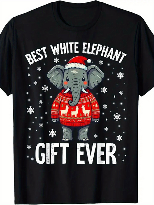 Men's Graphic T-Shirt Best White Elephant Gift Ever With Festive Red Sweater Wearing Cartoon Elephant