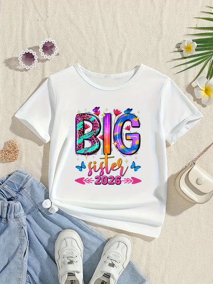 Men's Graphic T-Shirt Big Sister Text With Colorful Painted Lettering And Pink Arrows Shirt
