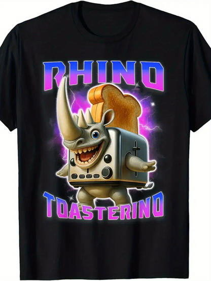Men's Graphic T-Shirt Purple Glow With Rhino Bread Toast Cartoon Toaster