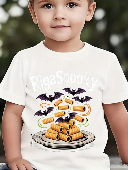 Men's Graphic T-Shirt PigaSpooky Plate Of Pasta With Flying Bats Under Night Sky Pasta