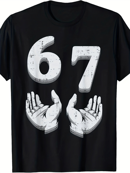 Men's Graphic T-Shirt Vintage Bold Number Sixty Seven With Open Hands Graphic