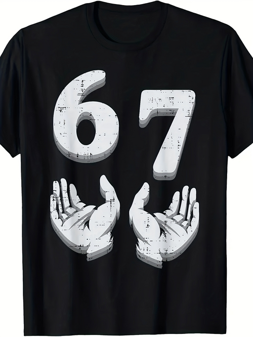 Men's Graphic T-Shirt Vintage Bold Number Sixty Seven With Open Hands Graphic