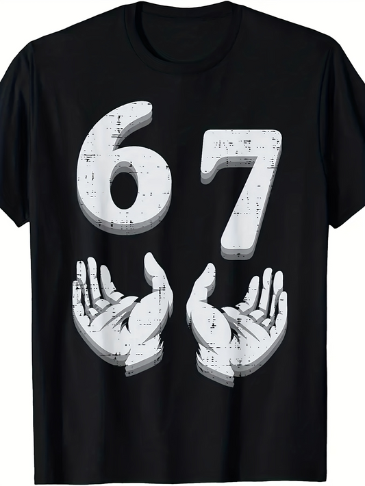 Men's Graphic T-Shirt Vintage Bold Number Sixty Seven With Open Hands Graphic