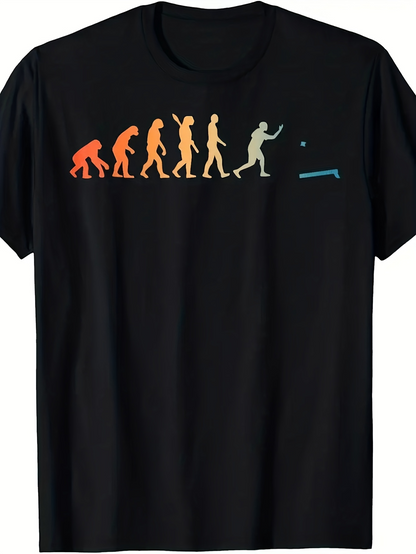 Men's Graphic T-Shirt Colorful Human Evolution Figures Playing Table Tennis Paddle