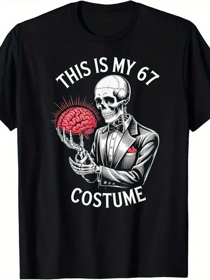 Men's Graphic T-Shirt This Is My 67 Costume Skeleton In Suit Holding Red Brain