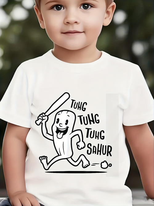 Men's Graphic T-Shirt Running Cartoon Character With Comic Bat And Playful Expression