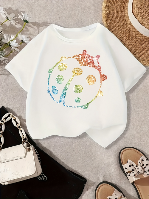 Men's Graphic T-Shirt Rainbow Gradient Sparkling Dots With Crown Accented Ladybug