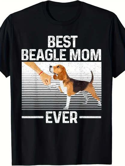 Men's Graphic T-Shirt Best Beagle Mom Ever With Striped Lines And Outstretched Human Hand Beagle Dog