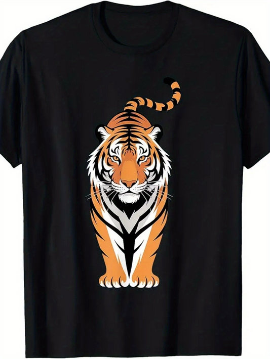 Men's Graphic T-Shirt Bold Graphic Pattern With Majestic Fierce Orange Black And White Tiger