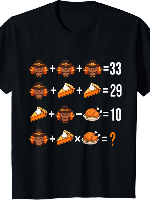 Men's Graphic T-Shirt Math Equations With Holiday Pie And Roasted Turkey Puzzle