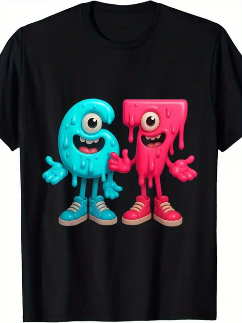 Men's Graphic T-Shirt Dripping Cartoon Friends With Playful Faces Colorful Letters
