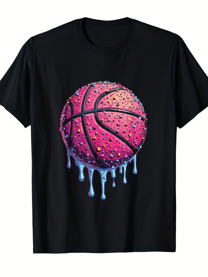 Men's Graphic T-Shirt Water Droplets And Melting Colors Forming Vibrant Basketball