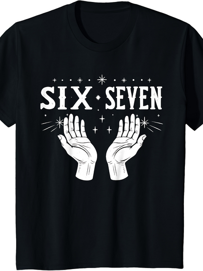 Men's Graphic T-Shirt Six Seven Open Palms With Aura Stars Underneath Raised Hands