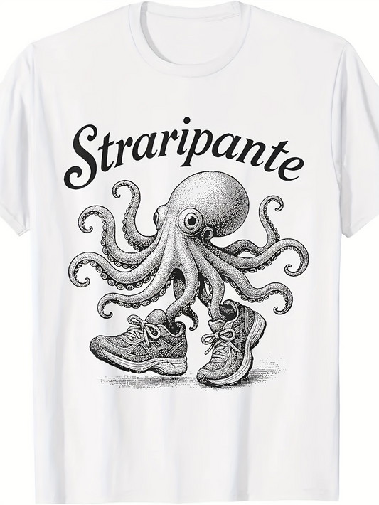 Men's Graphic T-Shirt Straripante Vintage Hand Drawn Octopus Wearing Sneakers