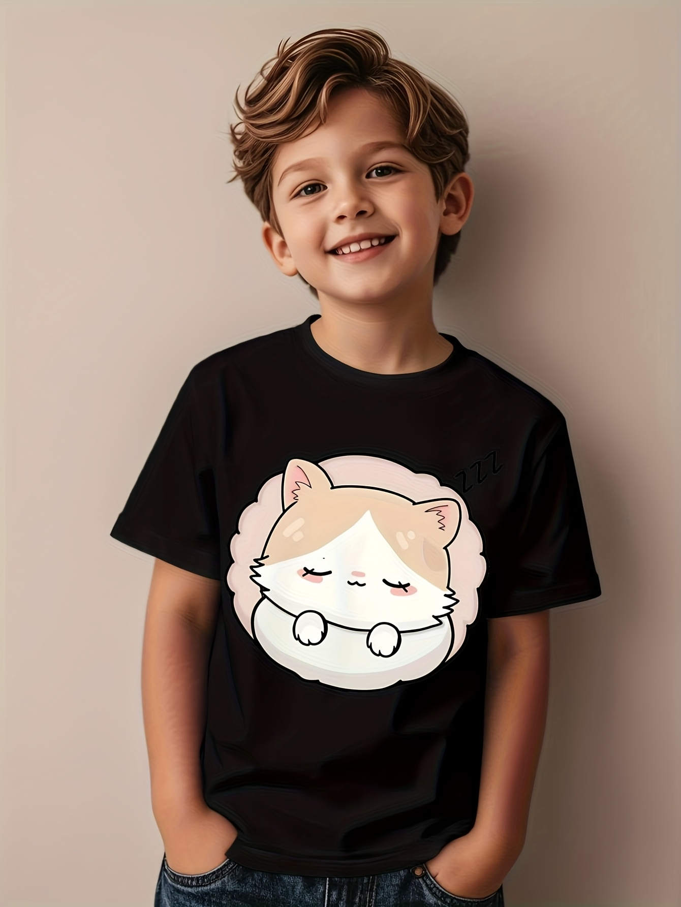 Men's Graphic T-Shirt Sleeping White Cat With Fluffy Cheeks Inside Pastel Circle