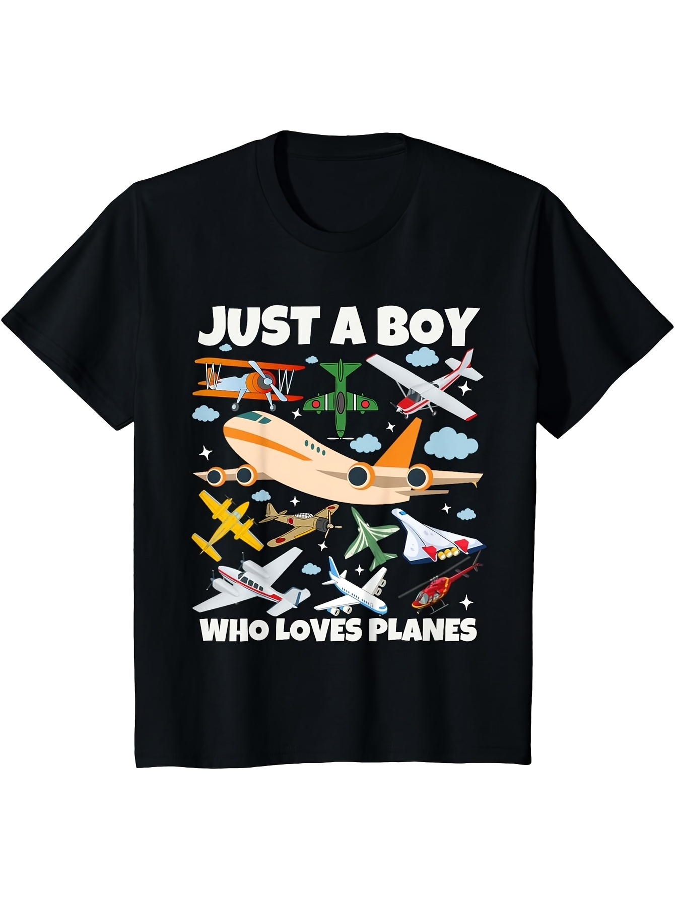 Men's Graphic T-Shirt Just A Boy Surrounded By Colorful Clouds And Many Flying Airplanes