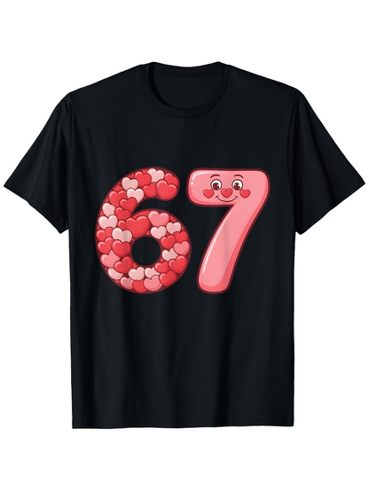 Men's Graphic T-Shirt Playful Pink And Red Cartoon Textured Numbers With Smiling Face Number