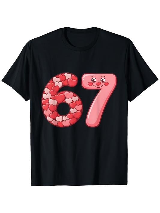 Men's Graphic T-Shirt Playful Pink And Red Cartoon Textured Numbers With Smiling Face Number
