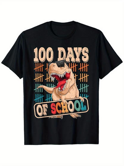 Men's Graphic T-Shirt 100 Days Of School Colorful Dinosaur With Vibrant Tally Marks Roaring Tyrannosaurus Rex