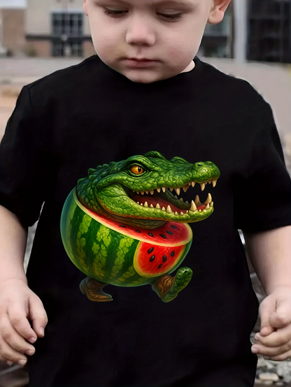 Men's Graphic T-Shirt Vivid Green Alligator With Watermelon Body Among Summer Fun