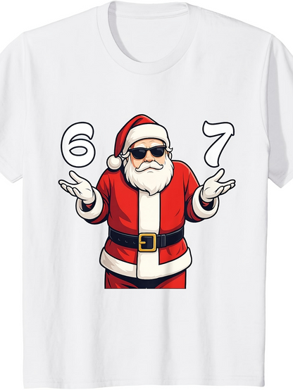 Men's Graphic T-Shirt Cool Santa With Sunglasses Standing Between Large Numbers