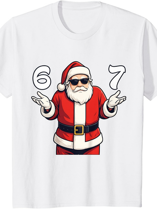 Men's Graphic T-Shirt Cool Santa With Sunglasses Standing Between Large Numbers