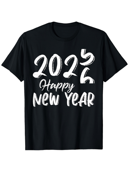 Men's Graphic T-Shirt Happy New Year Celebration Typography With Festive Energetic Artistic Brush Strokes T Shirt