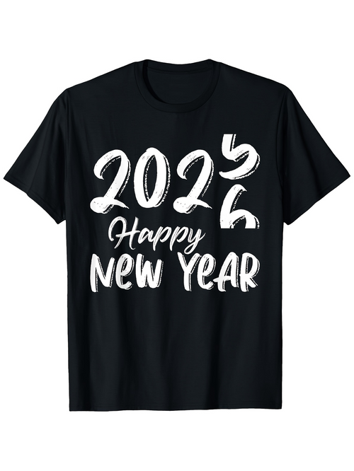 Men's Graphic T-Shirt Happy New Year Celebration Typography With Festive Energetic Artistic Brush Strokes T Shirt