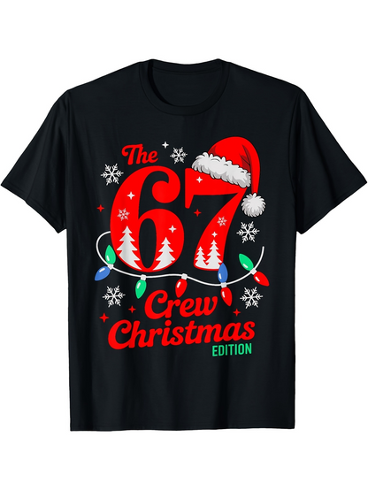 Men's Graphic T-Shirt The 67 Crew Christmas Edition Festive Lights With Santa Hat Christmas Shirt