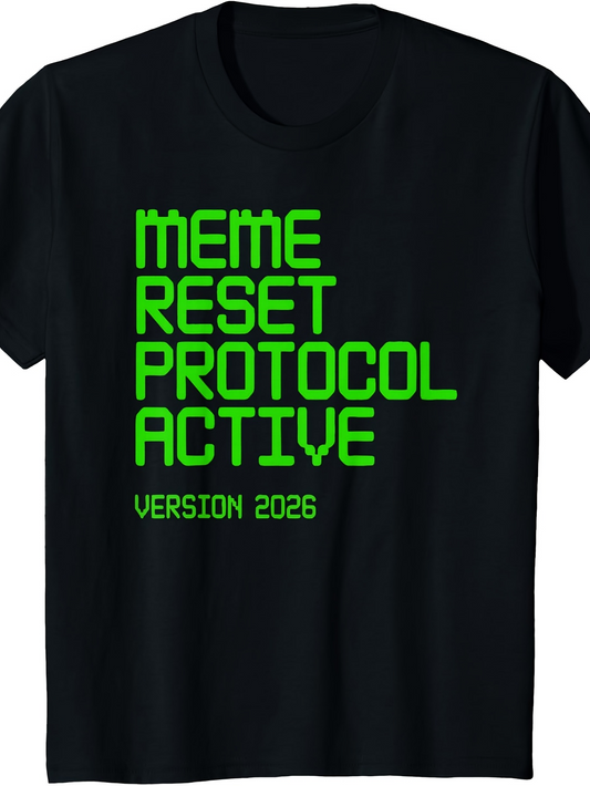 Men's Graphic T-Shirt Meme Reset Protocol Active Version 2026 Neon Green Futuristic Text Display
