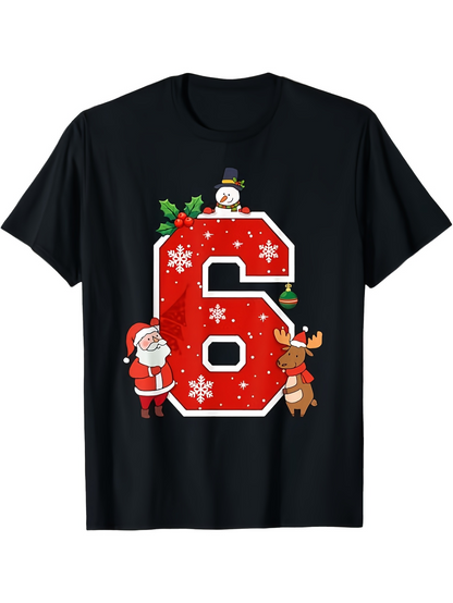 Men's Graphic T-Shirt Playful Christmas Snowflakes With Cheerful Santa And Friendly Reindeer Number